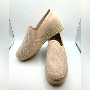 Andiamo Shoes Platform Loafer Espadrille Rhinestone Blush Peach Size 8.5